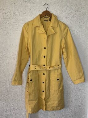 Vintage Ruff Hewn Sunny Yellow Trench Coat with Studded Belt